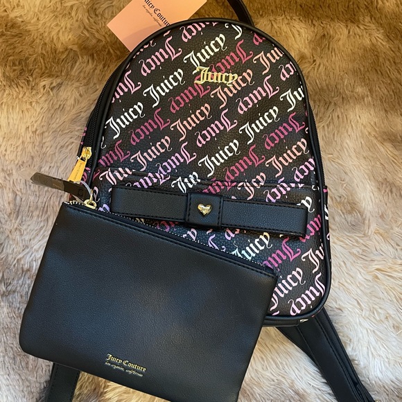 NWT Juicy Couture Backpack + Pouch, Peek a Bow Gothic Logo Pink and Black - Picture 5 of 8